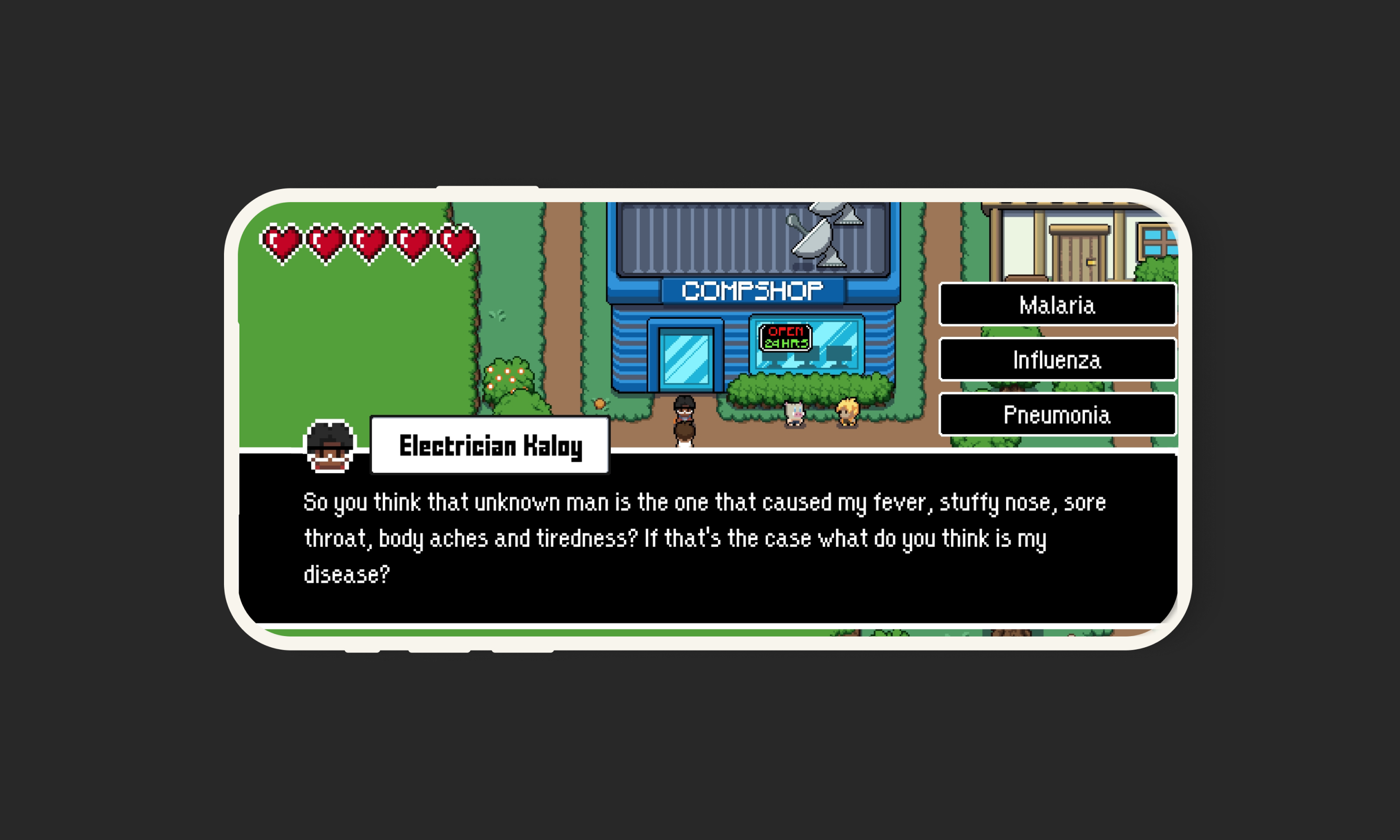 Picture of gameplay when talking to Patien NPC