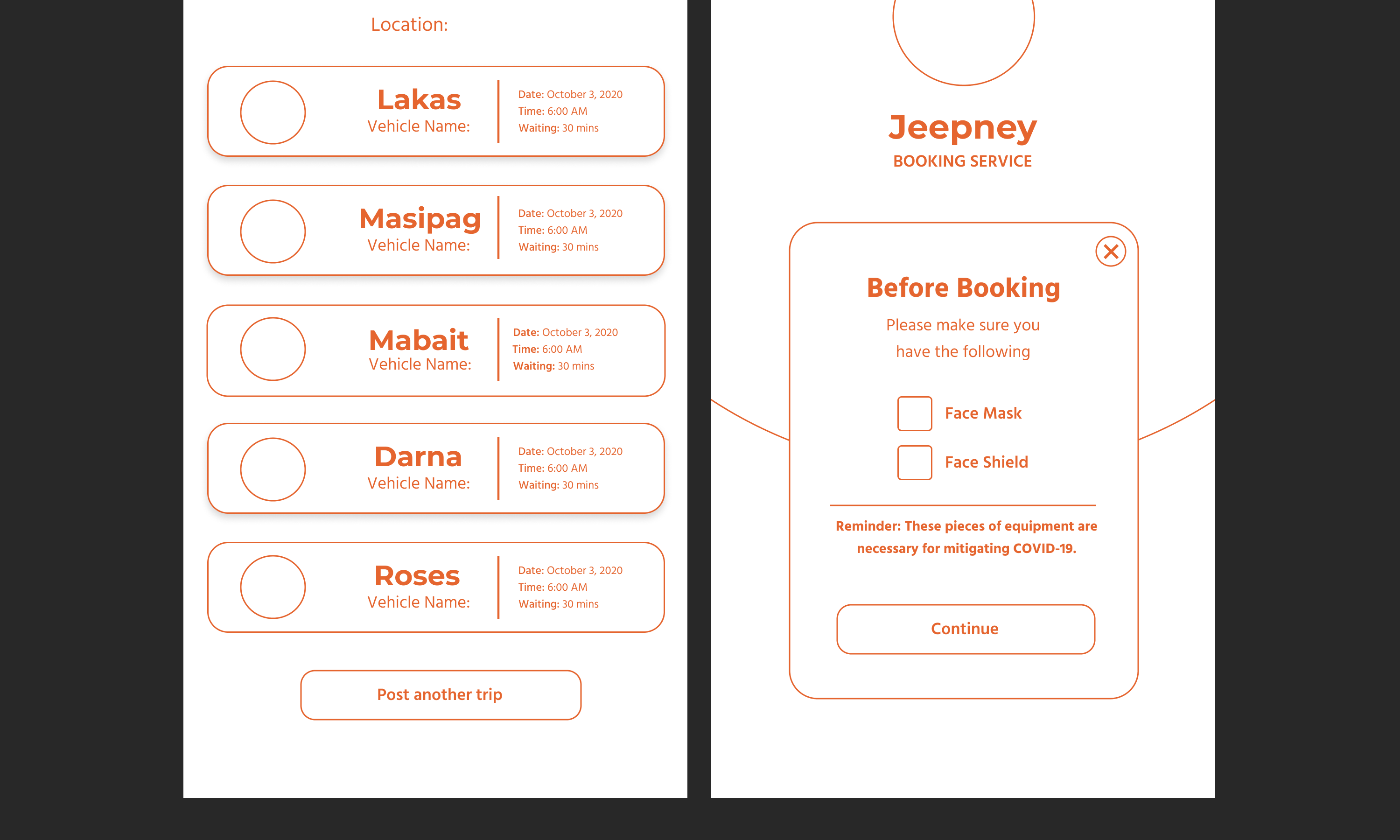 Mid-fidelity mockups of Go Jeep